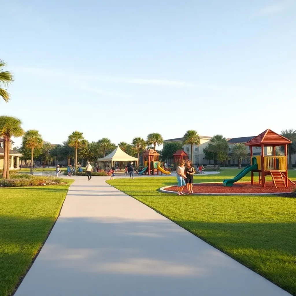 Families enjoying the new playground and wide pathway at Jacksonville Beach.