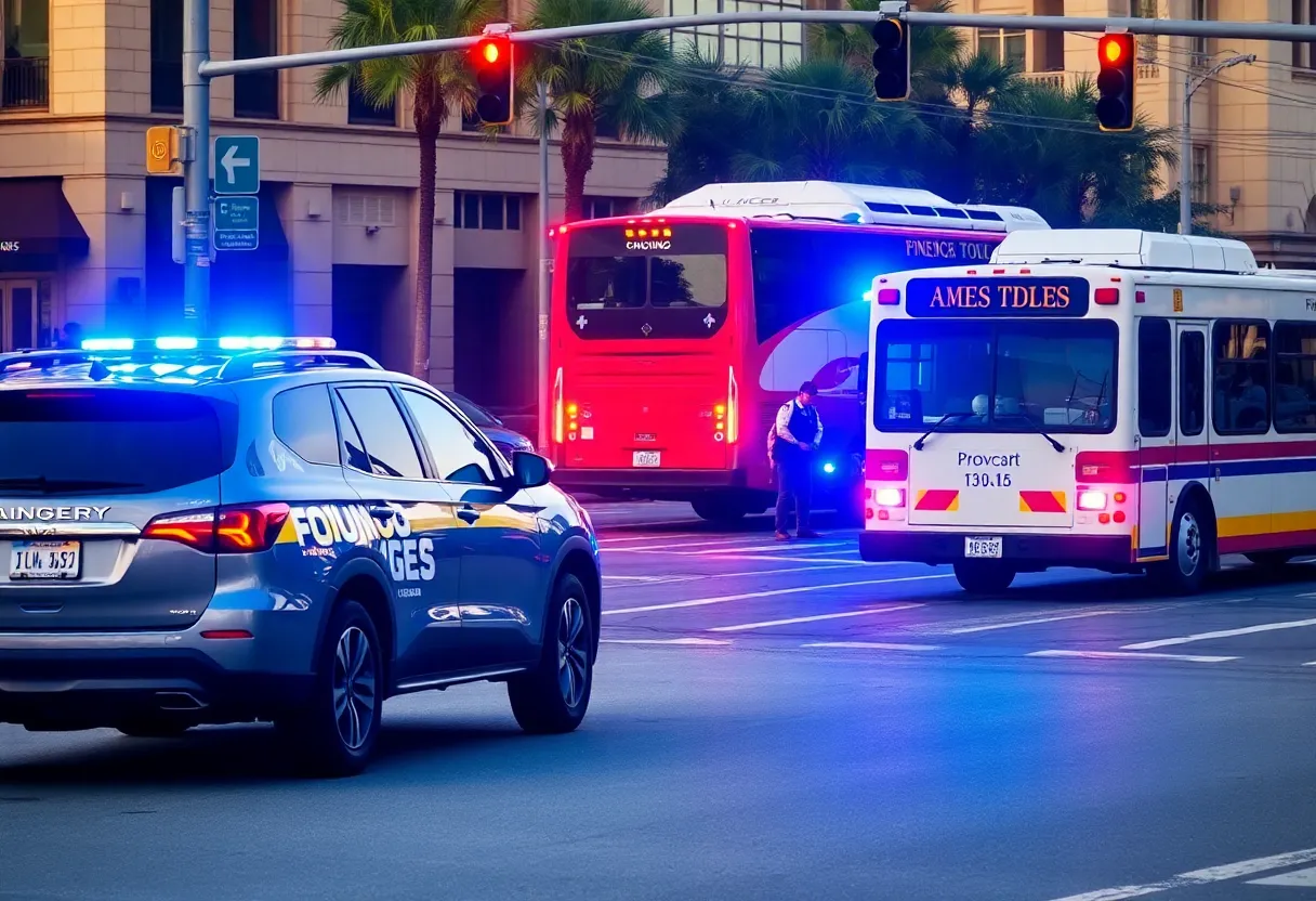 Emergency services attending to a collision between an SUV and a bus in Jacksonville.