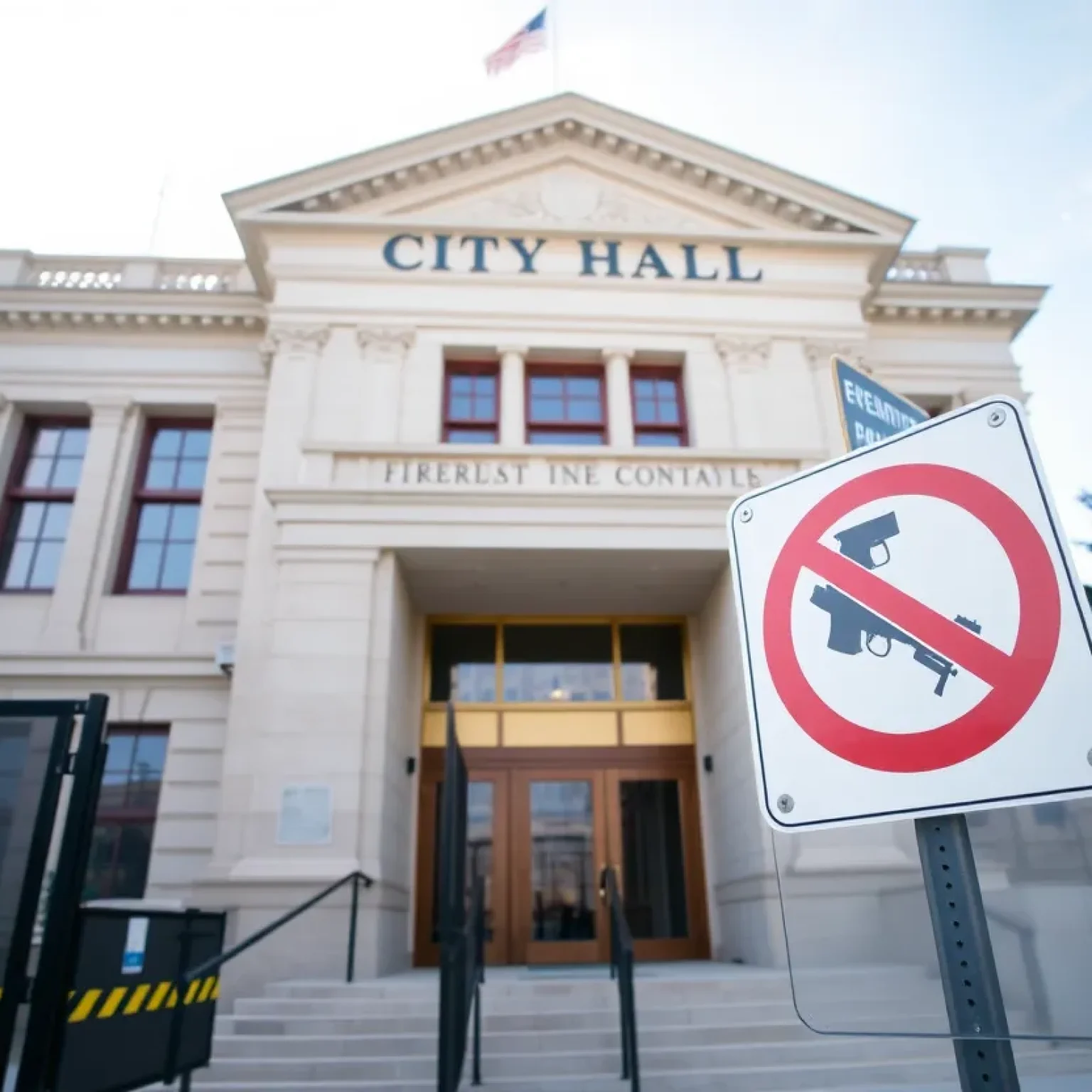 Jacksonville City Hall with security checkpoint sign