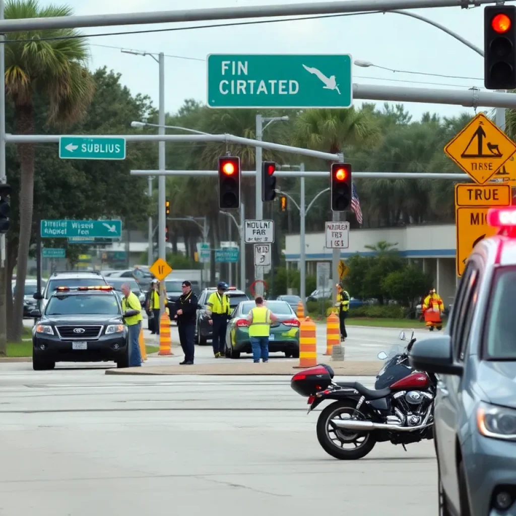 Scene of a traffic accident in Jacksonville with emergency vehicles