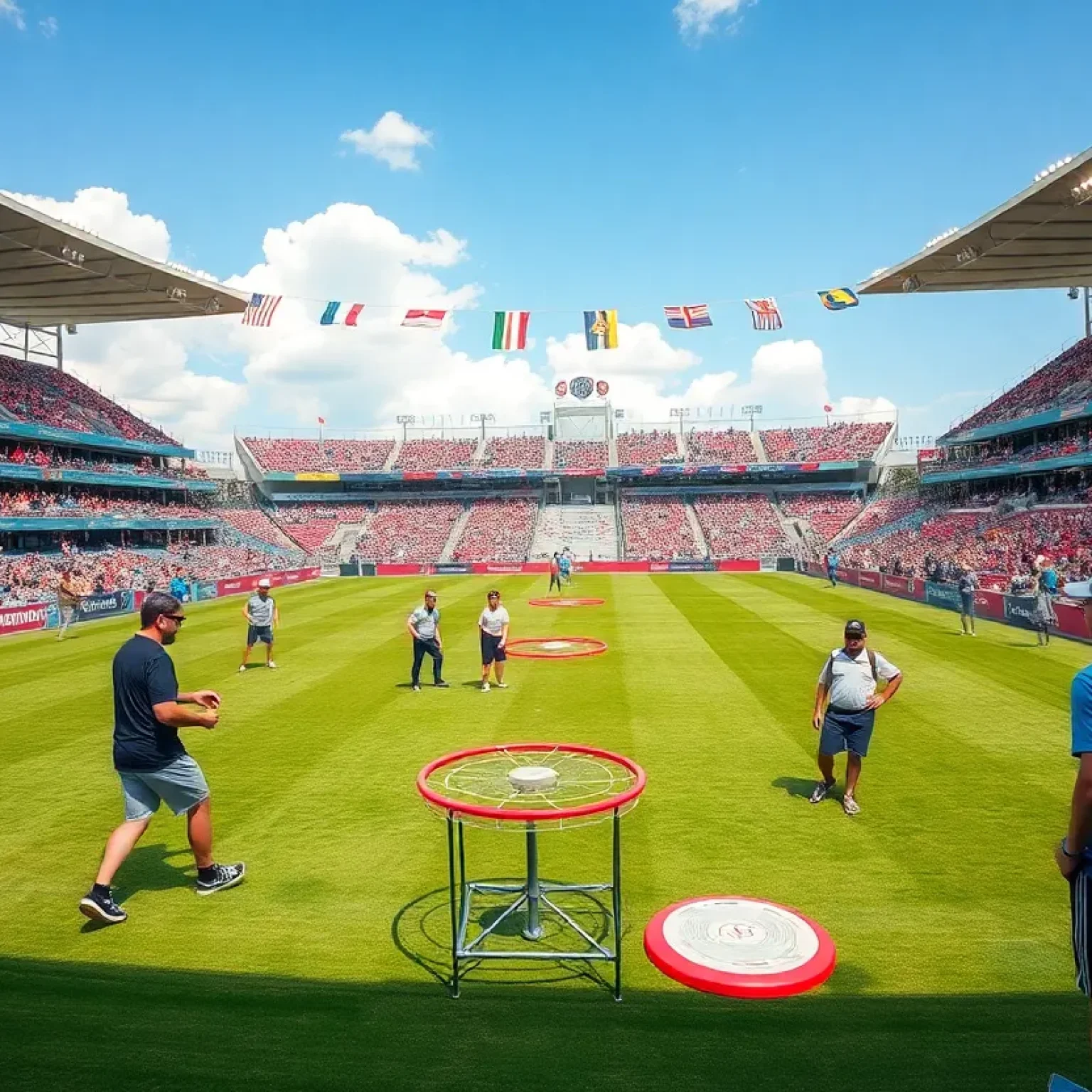 Disc golfers throwing discs at the Aces Around the Bases event in Jacksonville