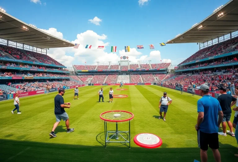 Disc golfers throwing discs at the Aces Around the Bases event in Jacksonville