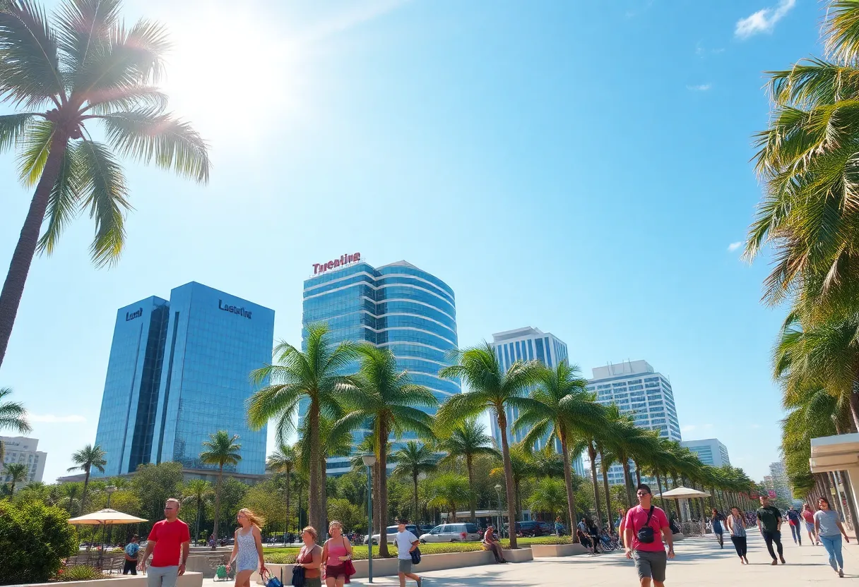 A sunny day in Jacksonville, Florida with people outdoors in the heat.