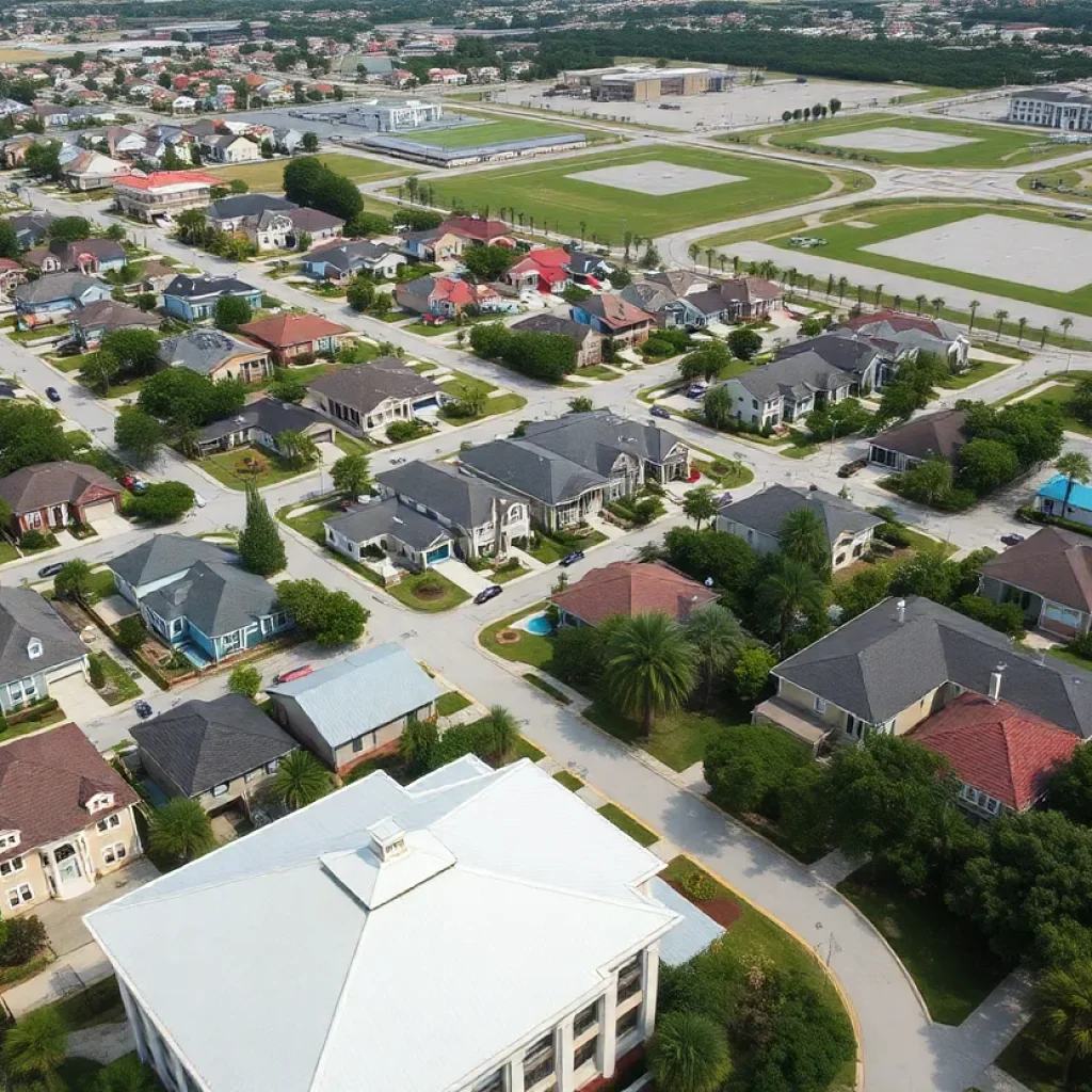 Aerial view of houses in Jacksonville, Florida, with a focus on VA loan accessibility.