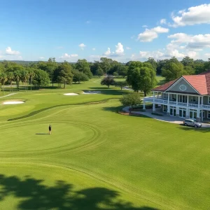 Rendering of the Jacksonville Golf and Country Club's enhancement plan showcasing new golf course features and clubhouse design.
