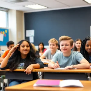 Diverse students in a classroom at a Jacksonville high school