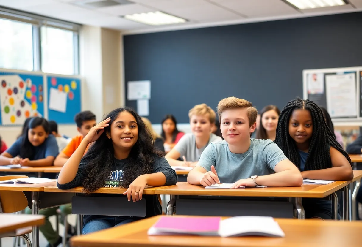 Diverse students in a classroom at a Jacksonville high school