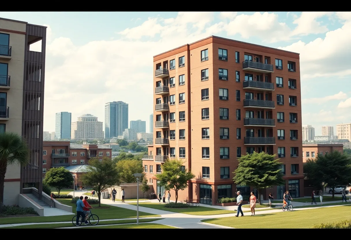 Urban housing complex in Jacksonville with city skyline