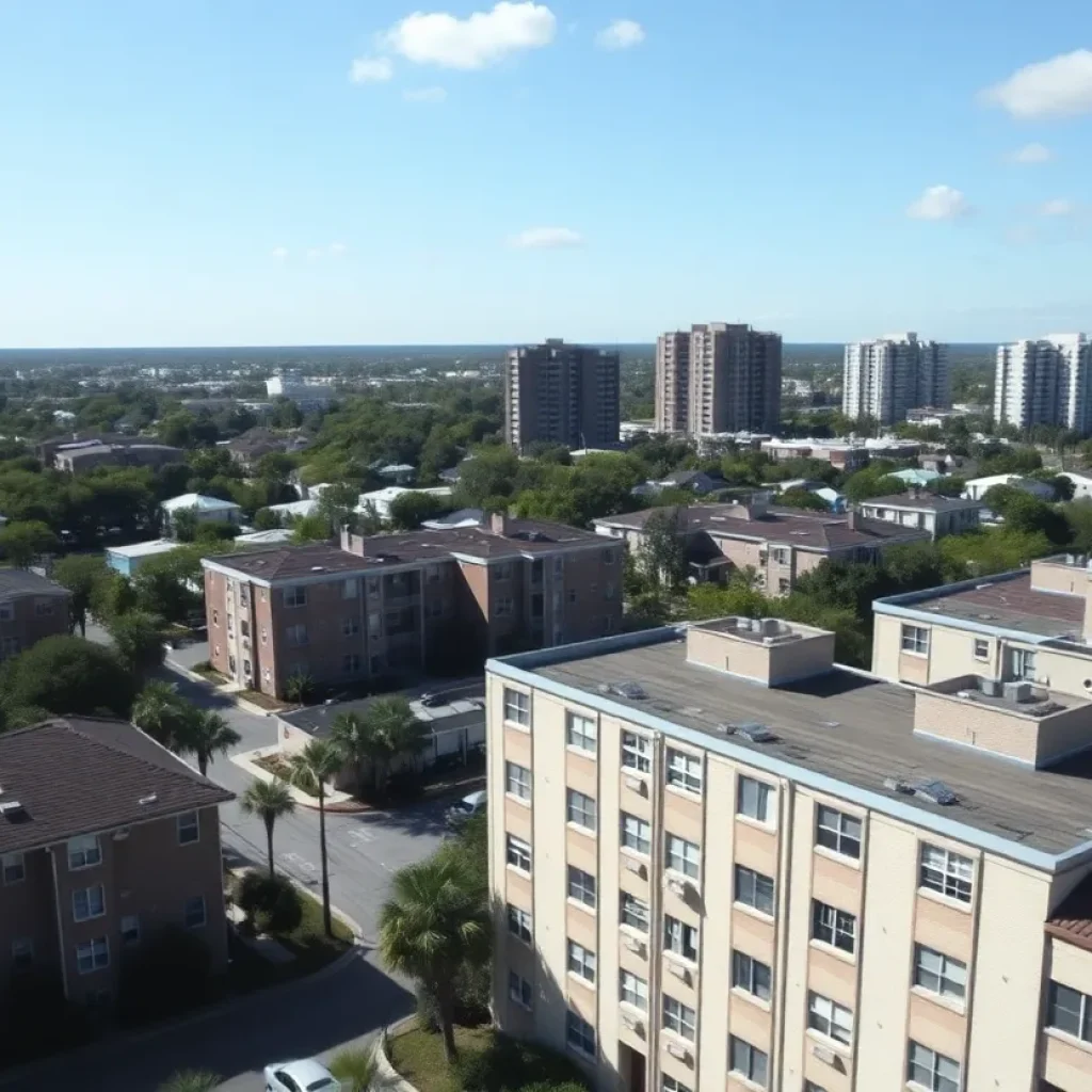 Urban landscape of Jacksonville, Florida with residential buildings.
