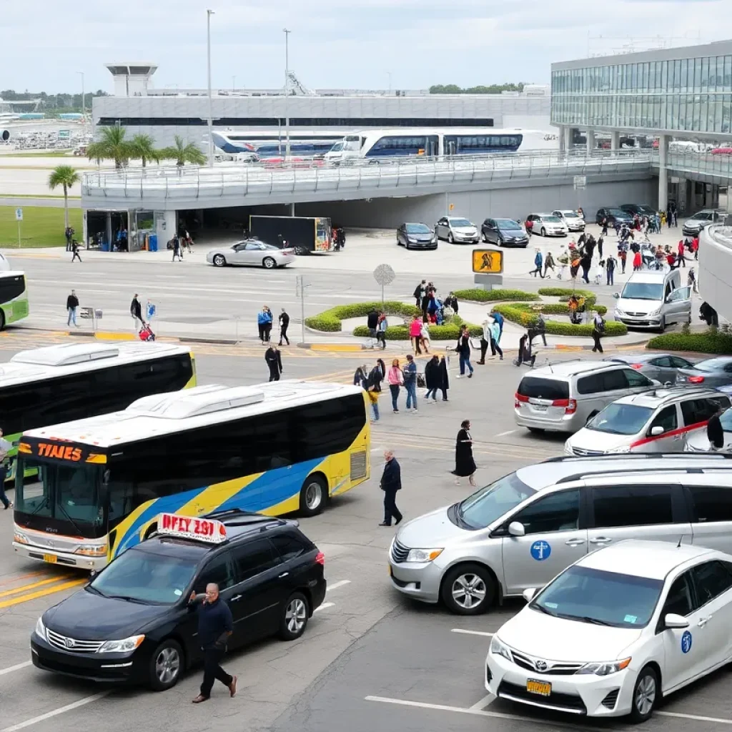 Travelers at Jacksonville International Airport with bus and taxi services