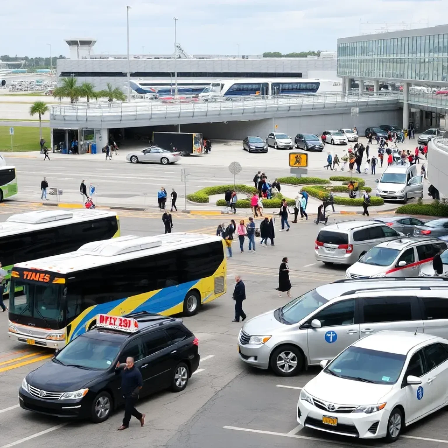 Travelers at Jacksonville International Airport with bus and taxi services
