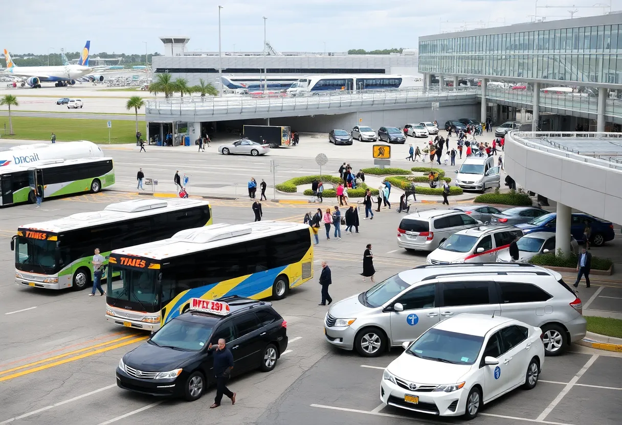 Travelers at Jacksonville International Airport with bus and taxi services