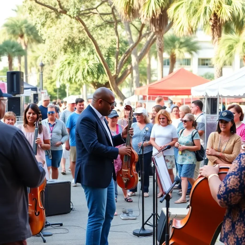 A lively atmosphere at the Jacksonville Jazz Festival with musicians performing and an engaged audience.