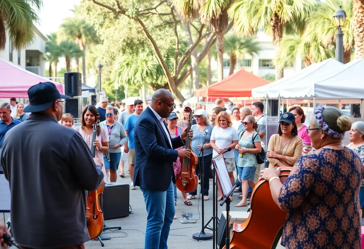 A lively atmosphere at the Jacksonville Jazz Festival with musicians performing and an engaged audience.