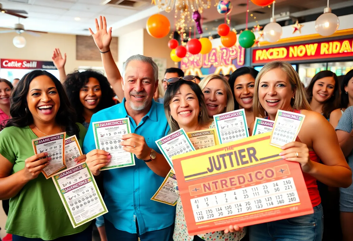 Celebration of lottery wins in Jacksonville, Florida.