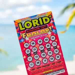 Vibrant lottery scratch-off ticket with Florida scenery
