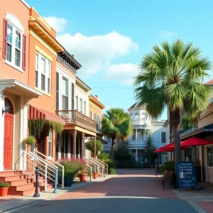 Street view of a vibrant Jacksonville neighborhood with historic homes and local cafés.