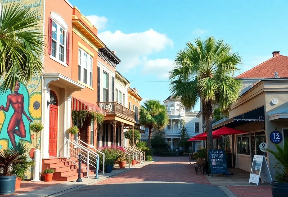 Street view of a vibrant Jacksonville neighborhood with historic homes and local cafés.