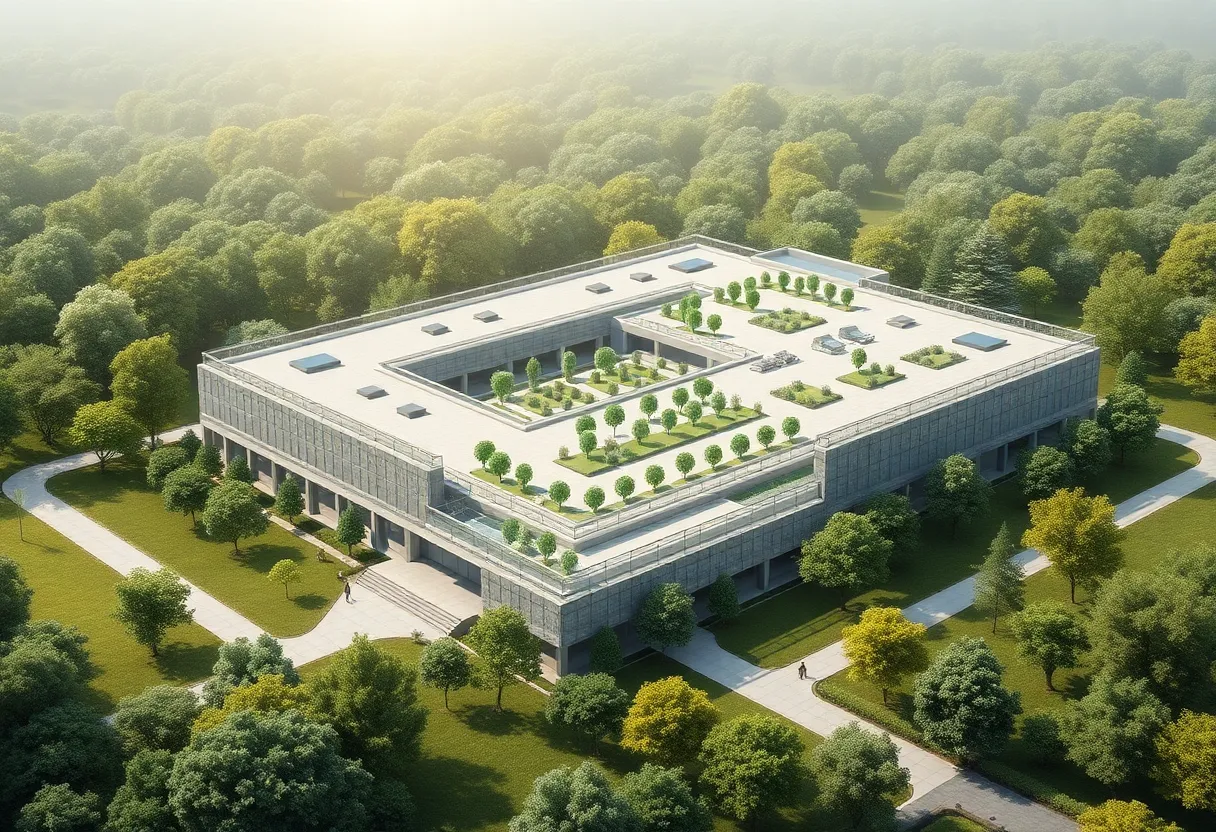 Conceptual rendering of Jacksonville's new jail facility with modern design and green areas