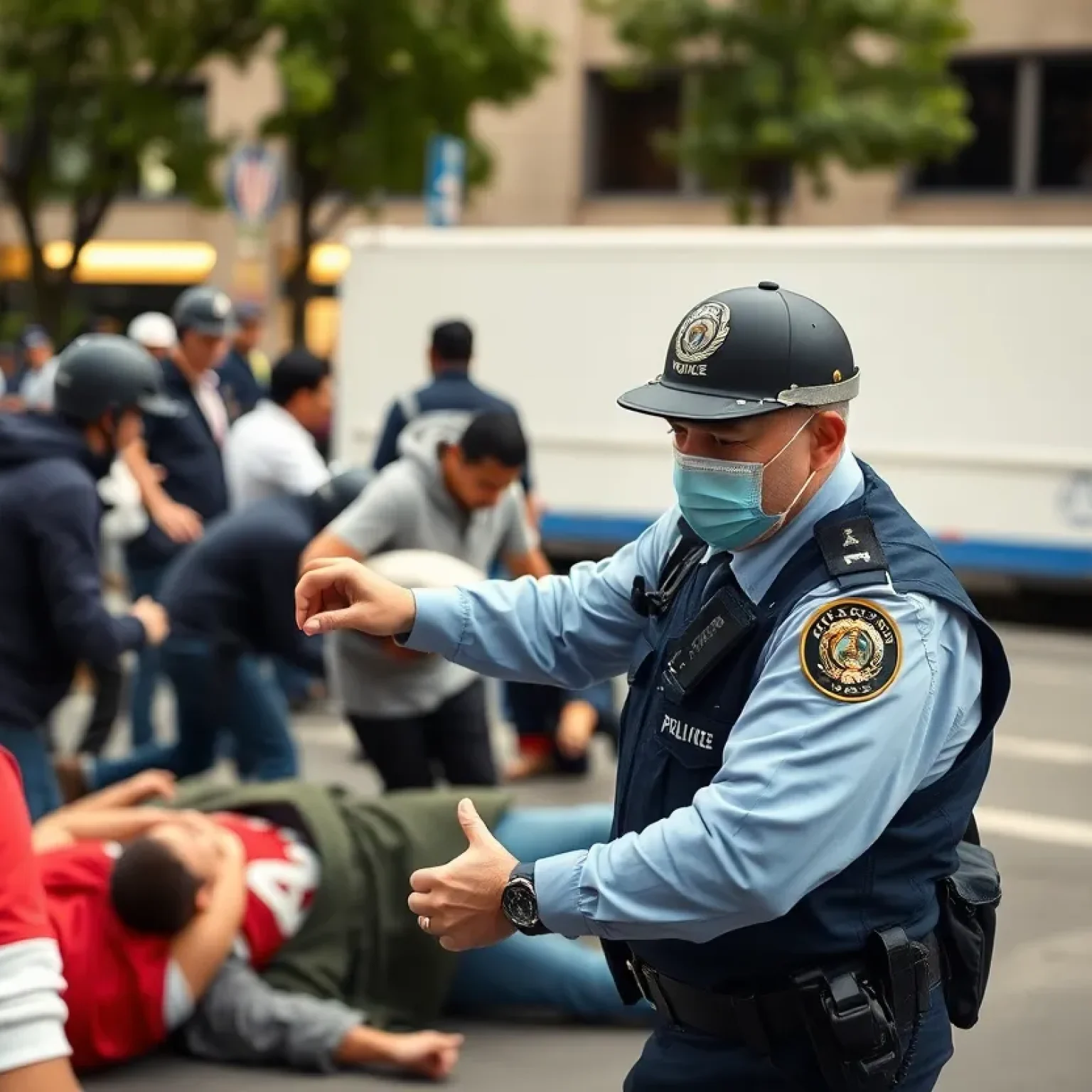 Police officers responding to a chaotic scene in Jacksonville
