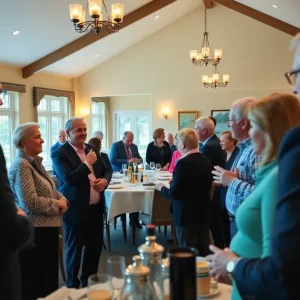 Attendees networking at the Jacksonville Postal Council Breakfast event.