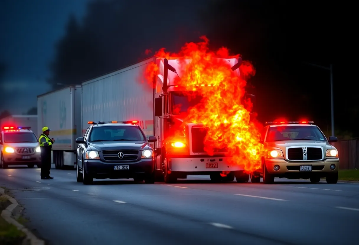 Scene of a road rage incident involving police and a semi-truck.
