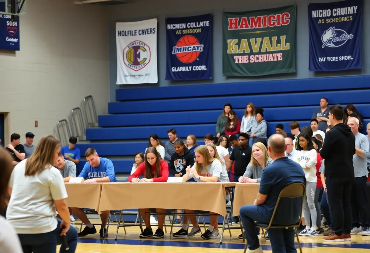 Signing ceremony for senior athletes at Jacksonville High School