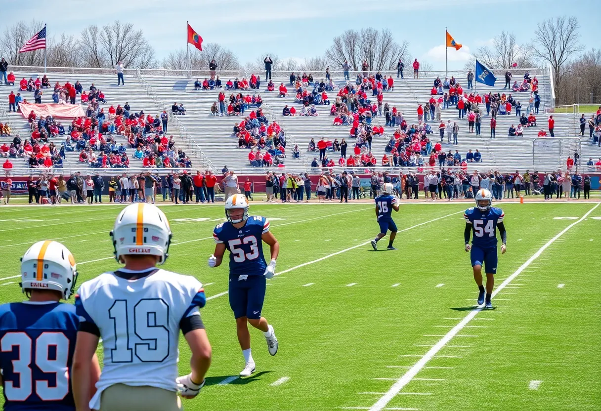 Football players practicing during Jacksonville's spring season