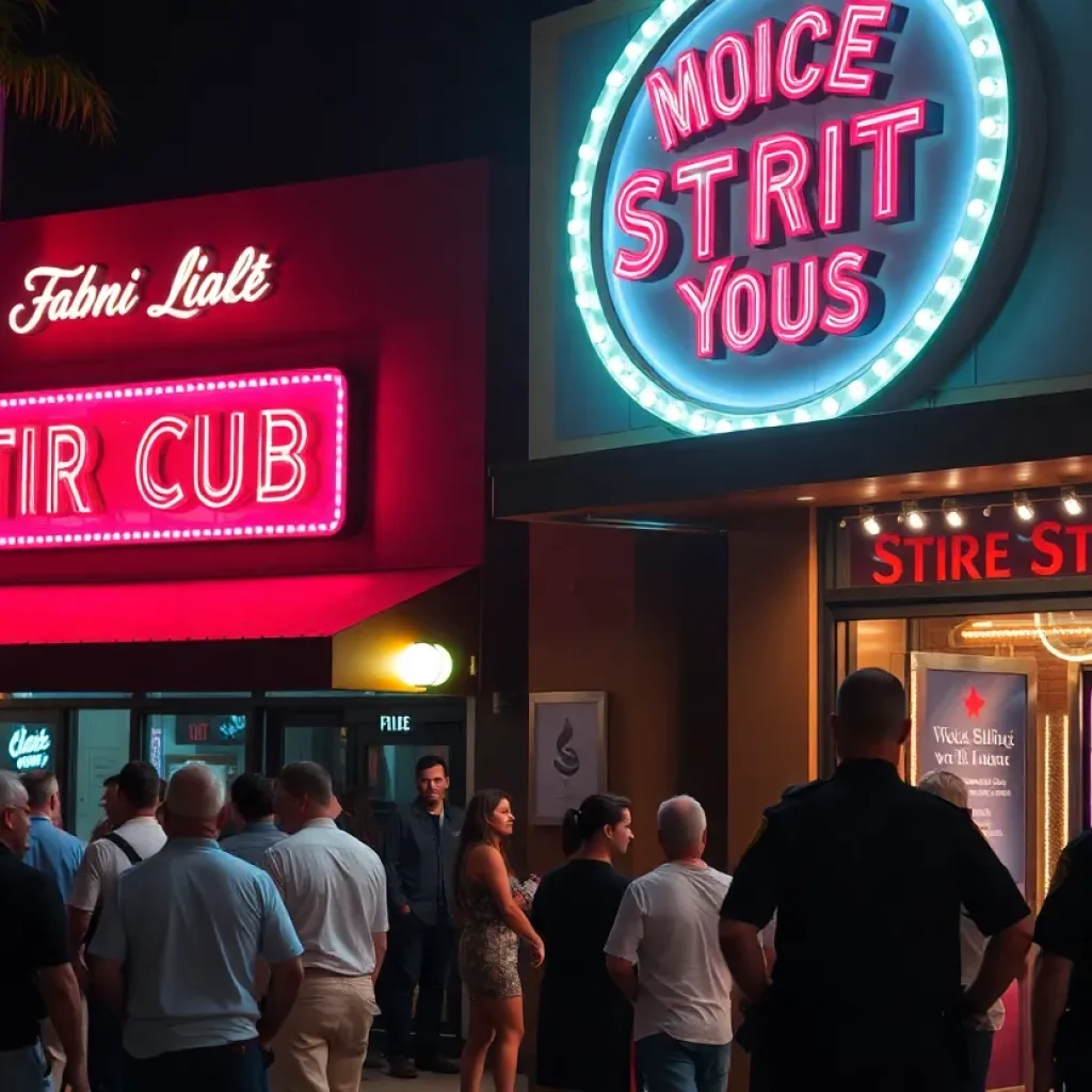 Exterior of a strip club in Jacksonville at night