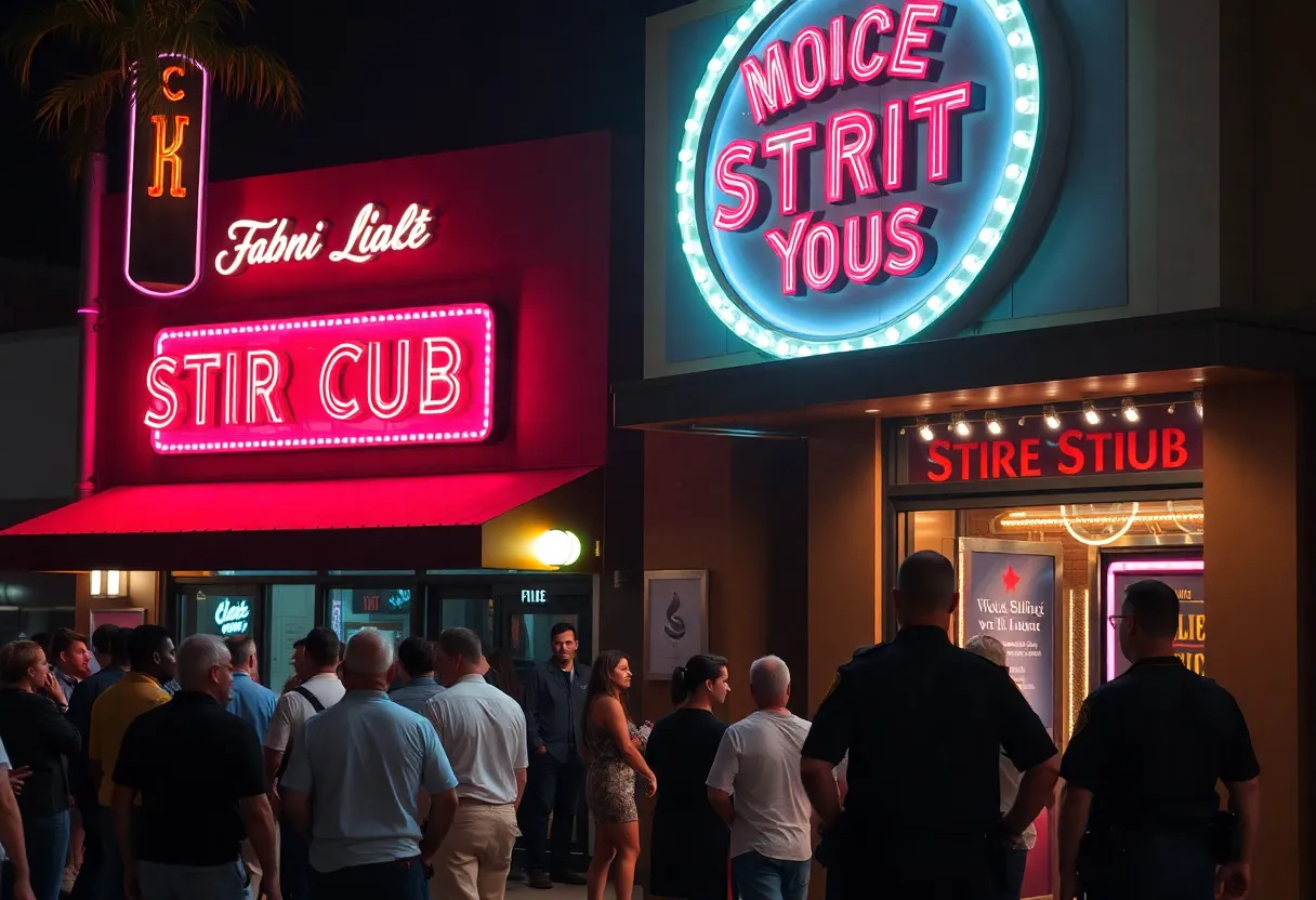 Exterior of a strip club in Jacksonville at night