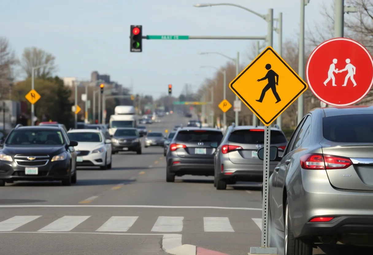 Roadway with pedestrian signals and traffic signs in Jacksonville