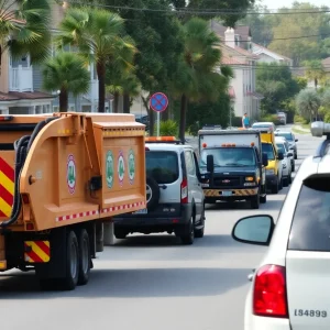 Trash collection vehicles in a Jacksonville neighborhood