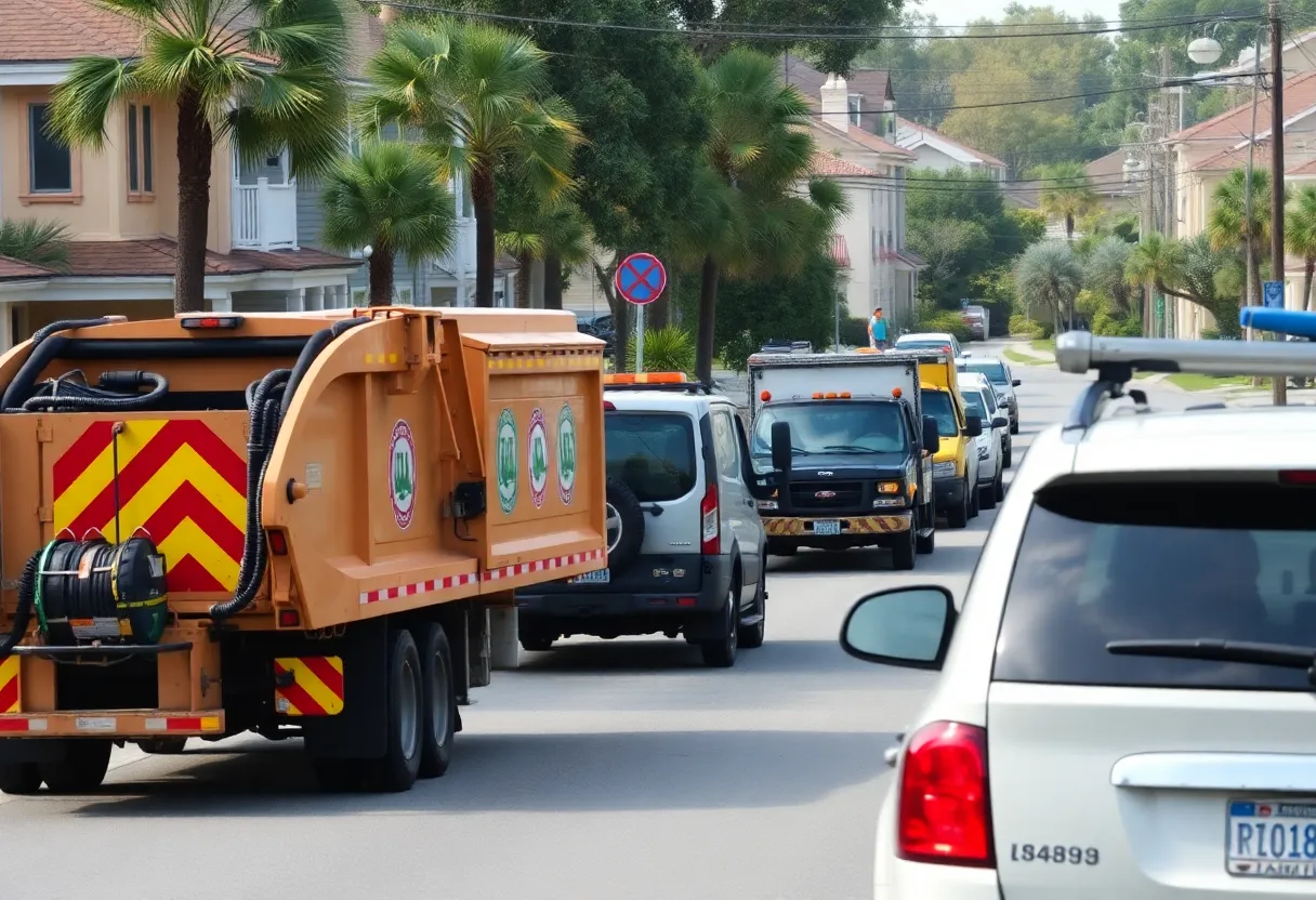 Trash collection vehicles in a Jacksonville neighborhood