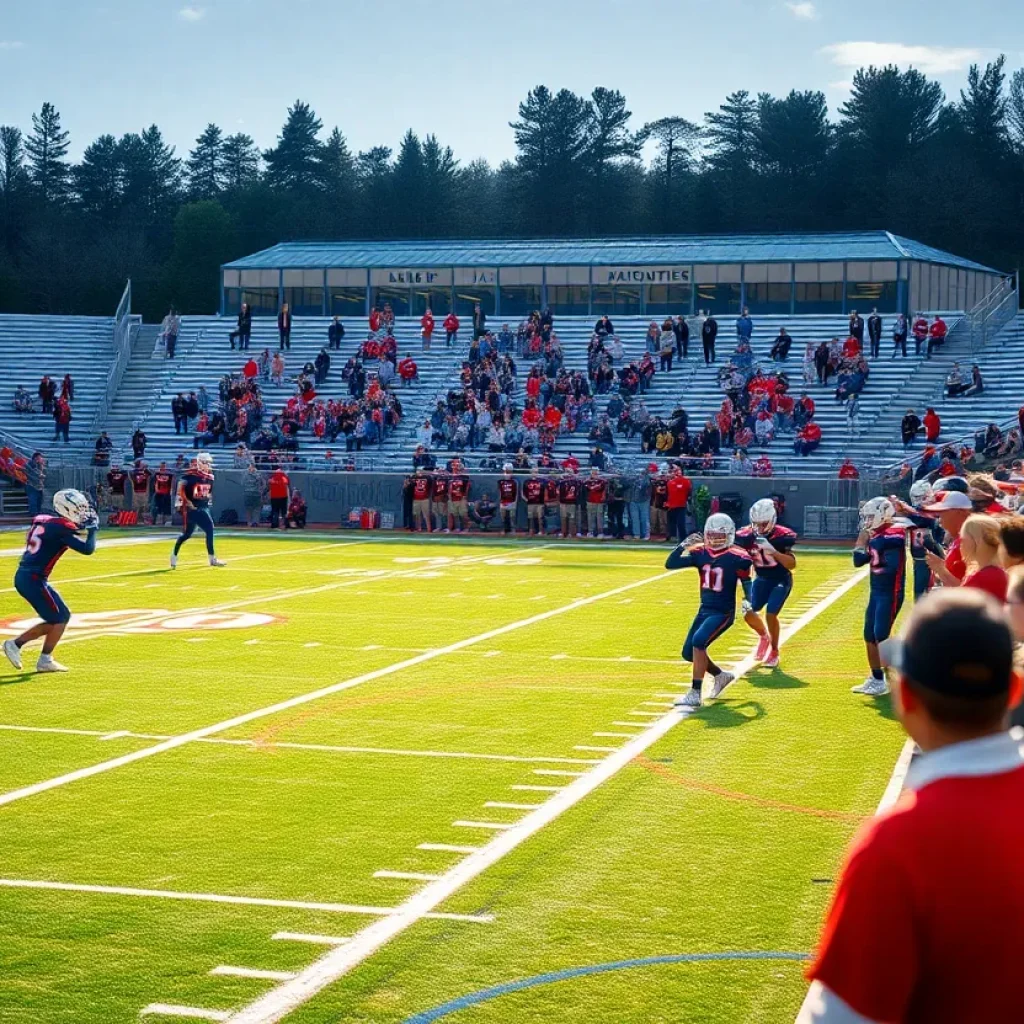 Football players of the Jacksonville Trojans practicing on the field