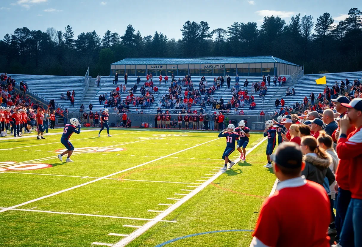 Football players of the Jacksonville Trojans practicing on the field