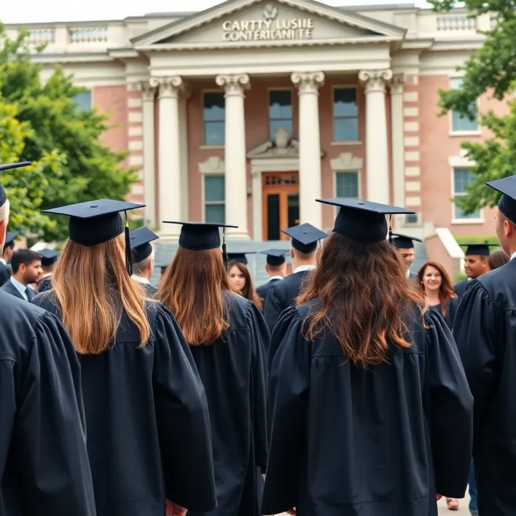 Graduates of Jacksonville University College of Law celebrating at commencement ceremony