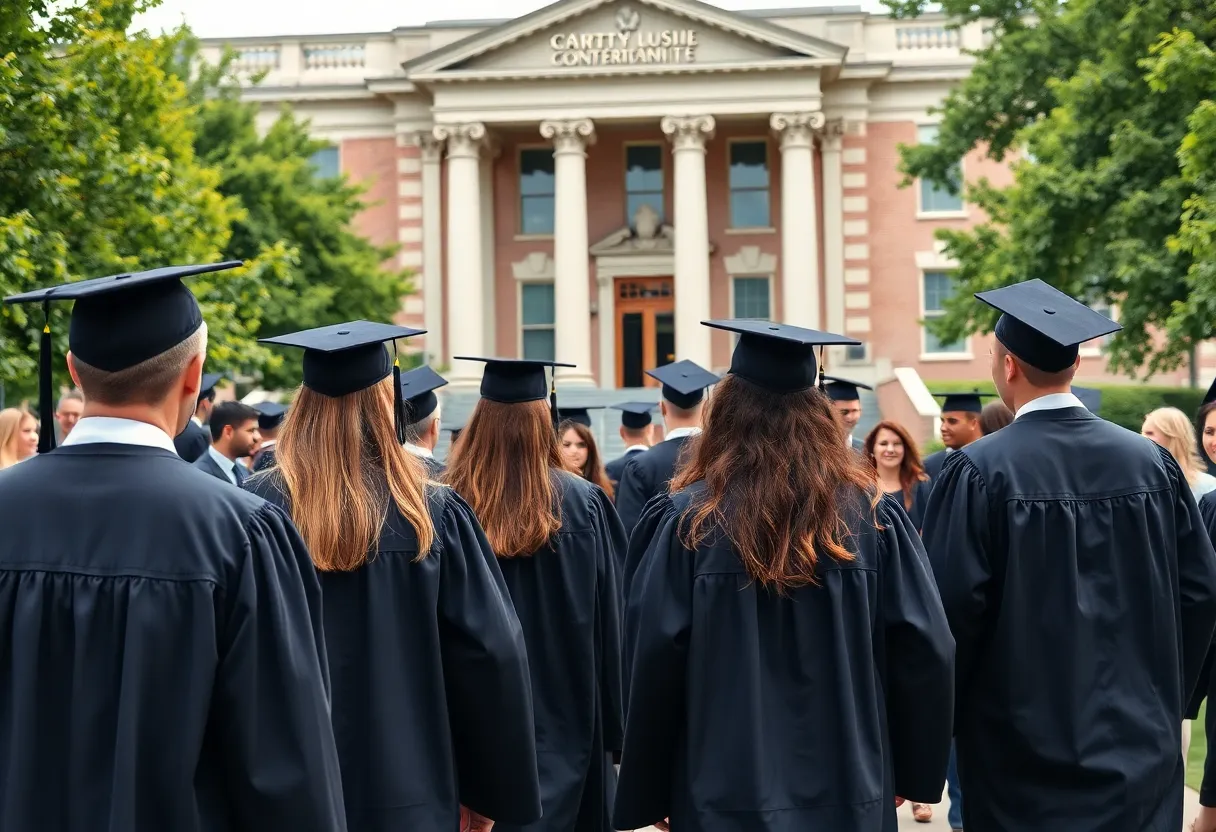 Graduates of Jacksonville University College of Law celebrating at commencement ceremony