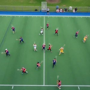 Jacksonville University women's lacrosse team in action during a game.