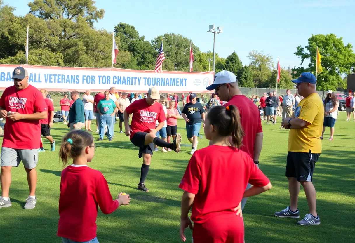 Community members participating in the kickball tournament for veterans