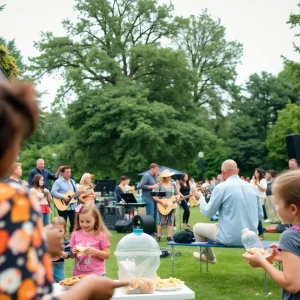 Concert attendees enjoying music at 'The Pop-Out' event in Jacksonville's Lift Ev’ry Voice & Sing Park.