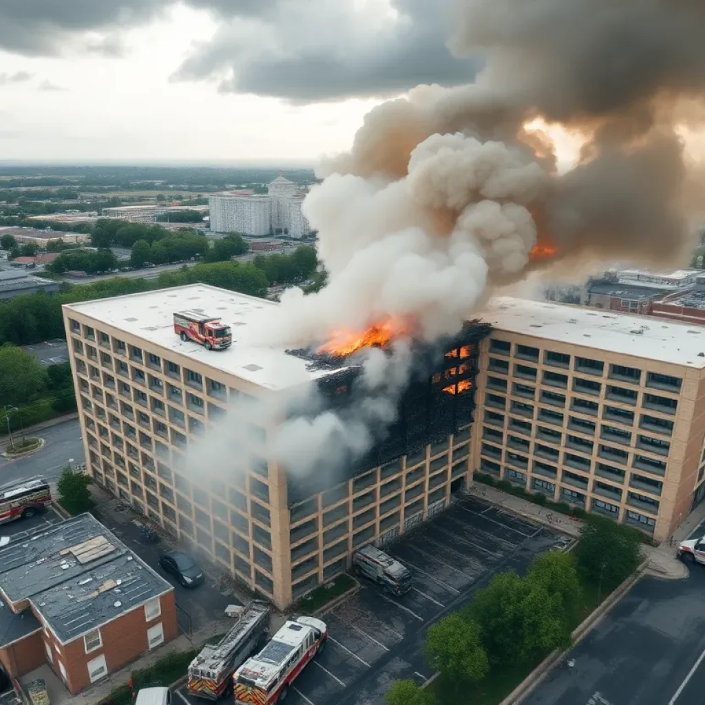 Aerial view of the fire-damaged parking garage at Jacksonville International Airport