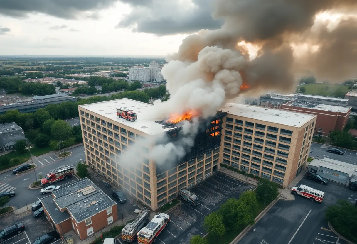 Aerial view of the fire-damaged parking garage at Jacksonville International Airport
