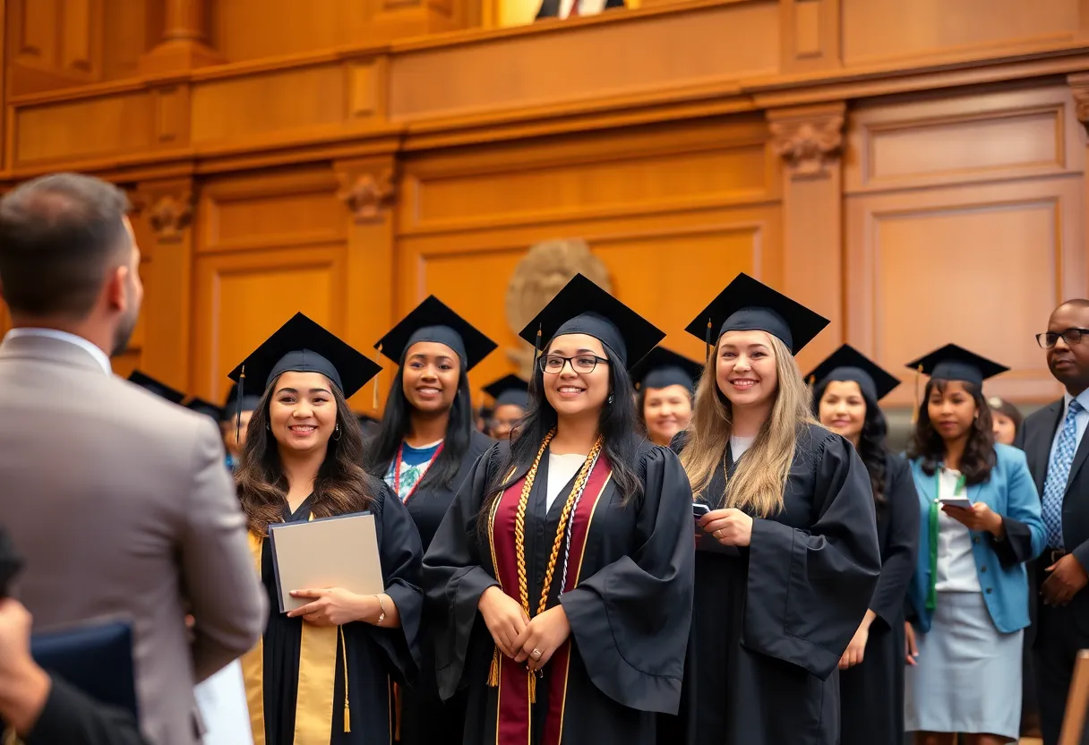 Graduates celebrating during the JU College of Law inaugural commencement ceremony at the Duval County Courthouse.