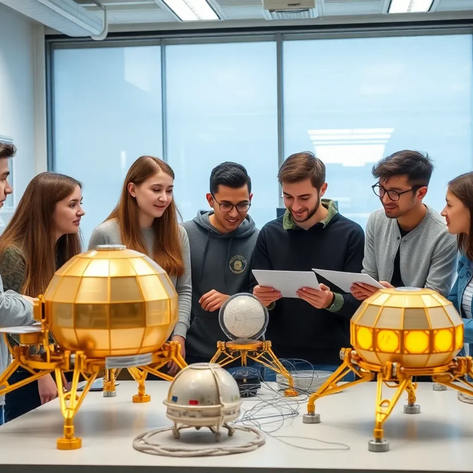 Students at Jacksonville University collaborating on space exploration projects.