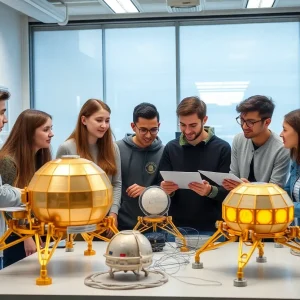 Students at Jacksonville University collaborating on space exploration projects.
