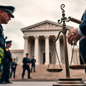 Symbolic representation of justice in Jacksonville with law enforcement.