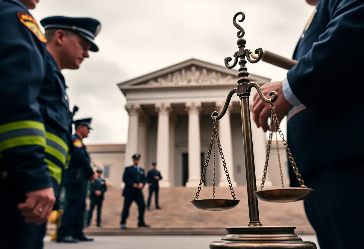 Symbolic representation of justice in Jacksonville with law enforcement.