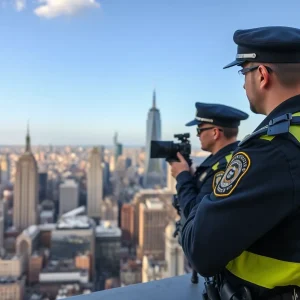 Law enforcement officers conducting an operation against online fraud in a city.