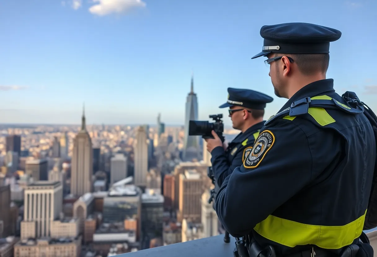 Law enforcement officers conducting an operation against online fraud in a city.