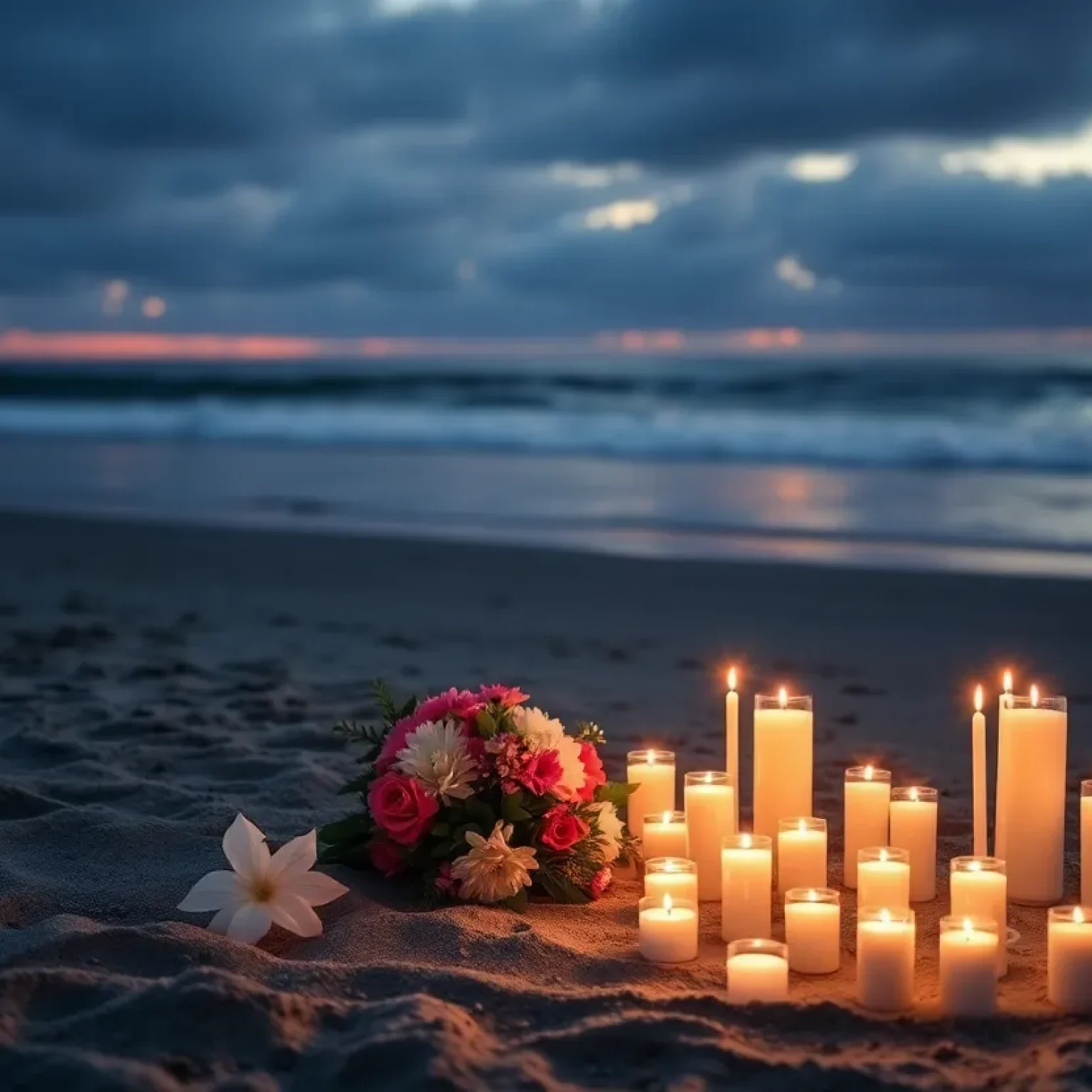 Memorial candles and flowers at Jacksonville Beach